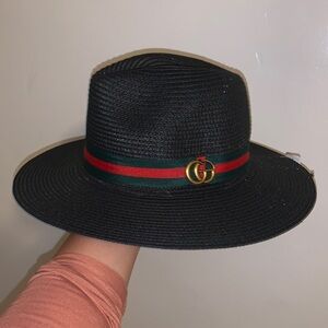 Black Designer Women's Hat with Red and Green Stripe